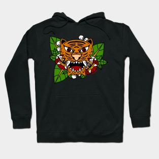 Traditional Tiger Tattoo Aesthetic With Snake Rose Stars Pattern Hoodie